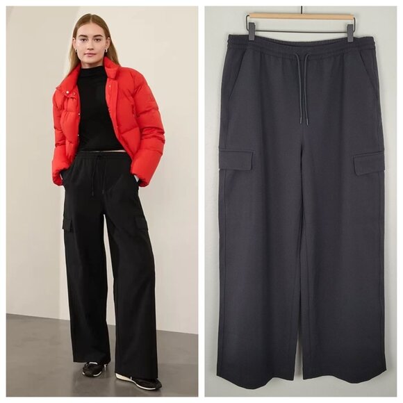 Athleta Promenade High Rise Cargo Pant Relaxed Wide Leg Pants Black Size L - Picture 1 of 14